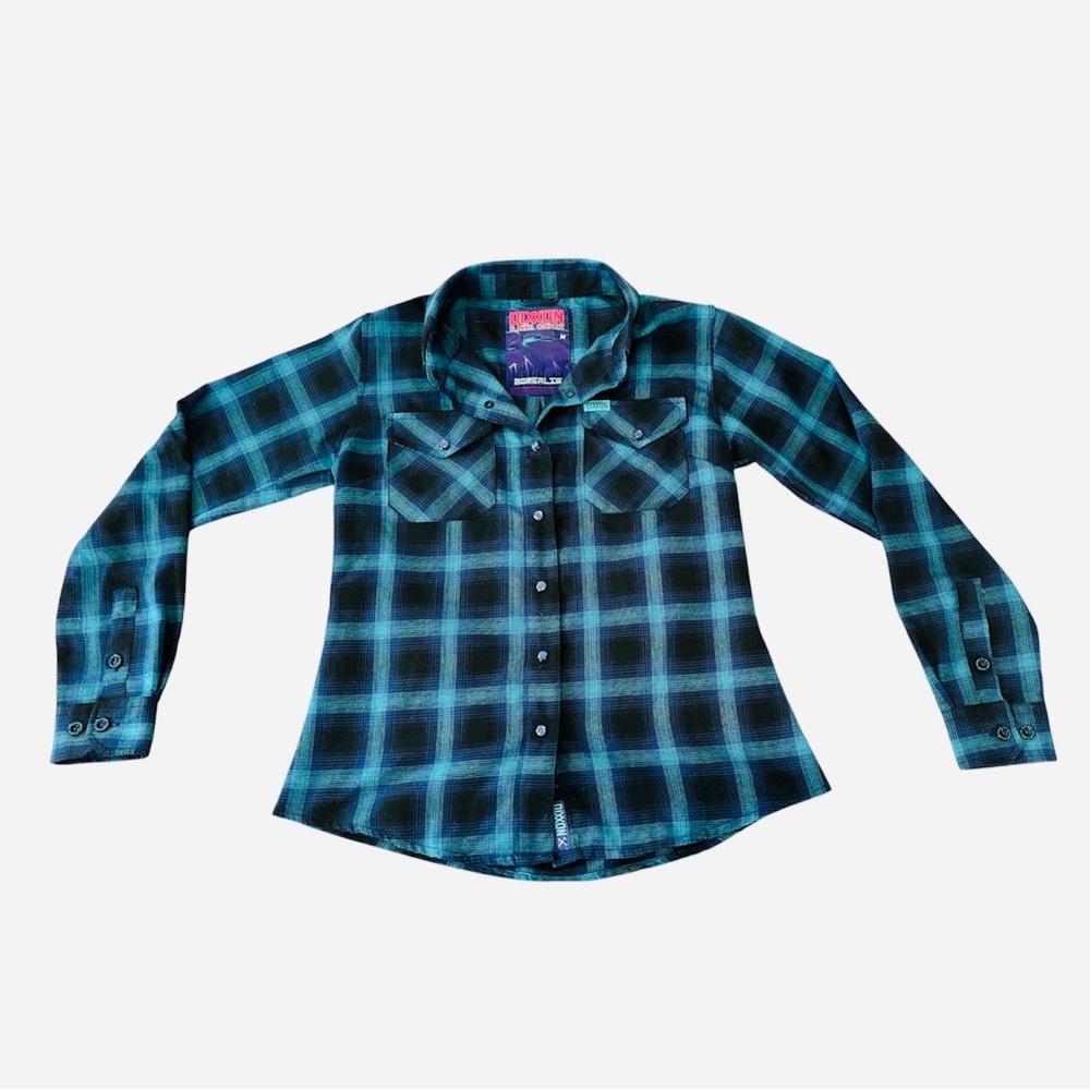 Dixxon Flannel Borealis Snap Plaid Long Sleeve Shirt Womens Size M EUC